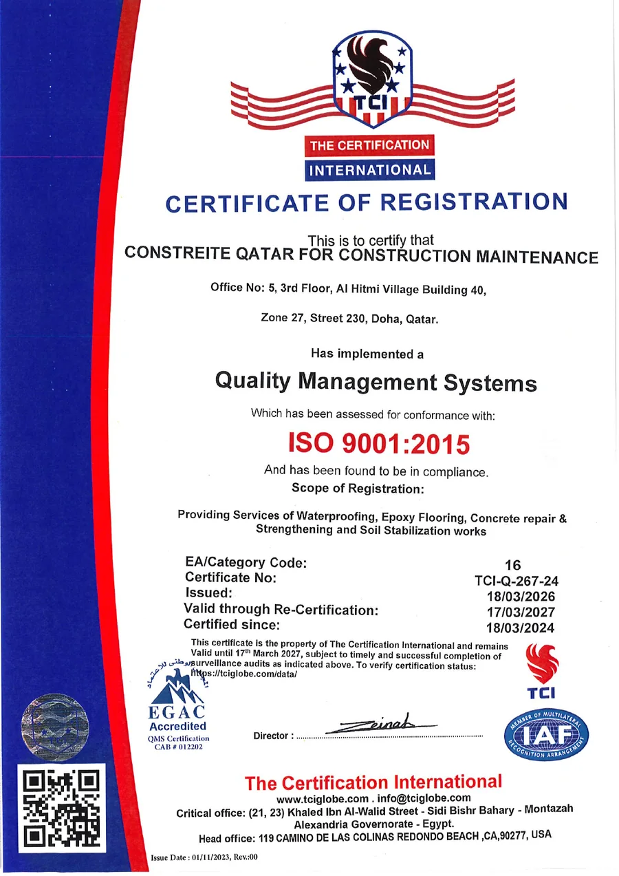 ISO 9001:2015 certificate awarded to Constreite Qatar